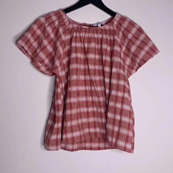 Madewell Plaid Gauze Flutter-Sleeve Top Size Small - Picture 2 of 8
